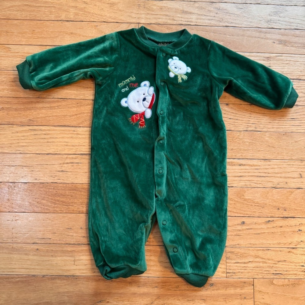 Child of Mine by Carter's Green Velour Polar Bear Romper Mommy and Me Size M